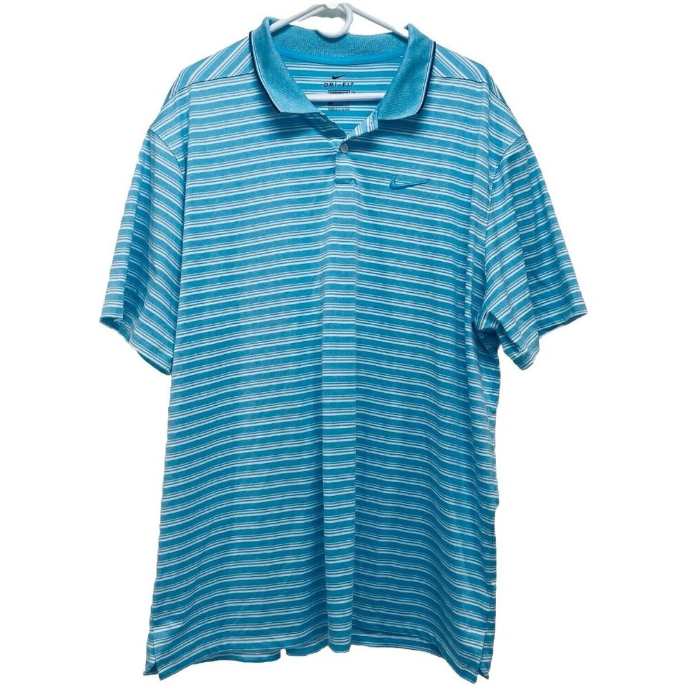 Nike Golf Dri Fit Polo Shirt Size 2XL Men’s Striped Blue Logo Short Sleeve New